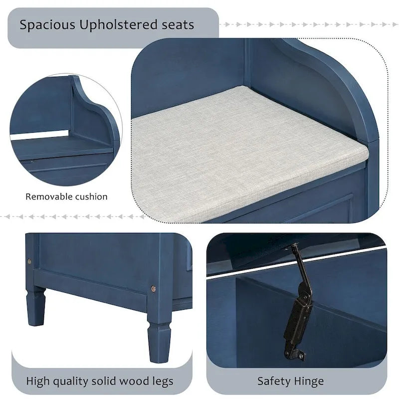 Farmhouse Solid Wood Multi-Purpose Upholstered Storage Bench