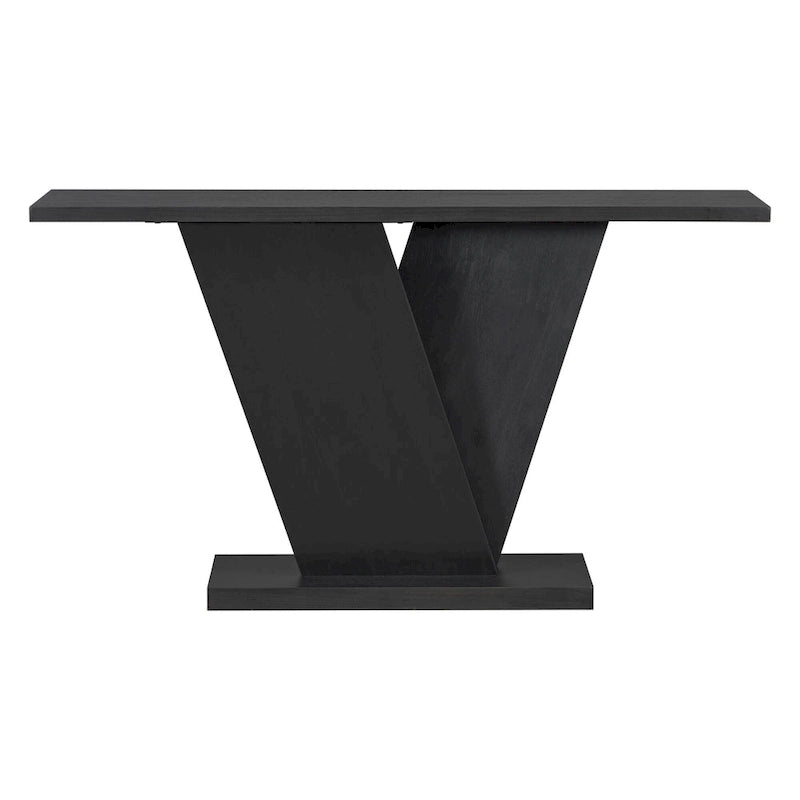 Elegant Console Table with Natural Wood Veneer and V-Base Design