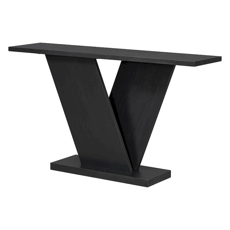 Elegant Console Table with Natural Wood Veneer and V-Base Design