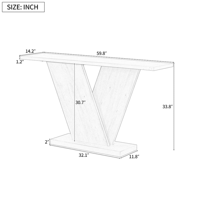 Elegant Console Table with Natural Wood Veneer and V-Base Design