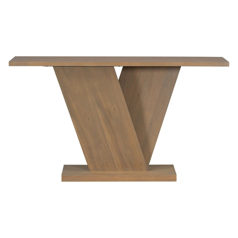 Elegant Console Table with Natural Wood Veneer and V-Base Design