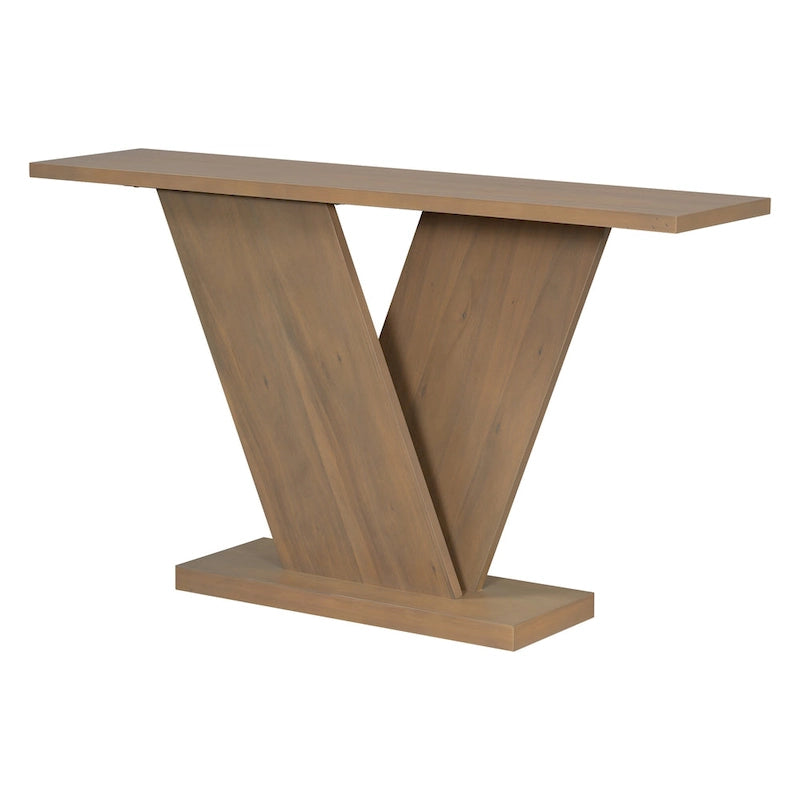 Elegant Console Table with Natural Wood Veneer and V-Base Design