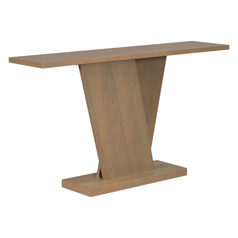 Elegant Console Table with Natural Wood Veneer and V-Base Design