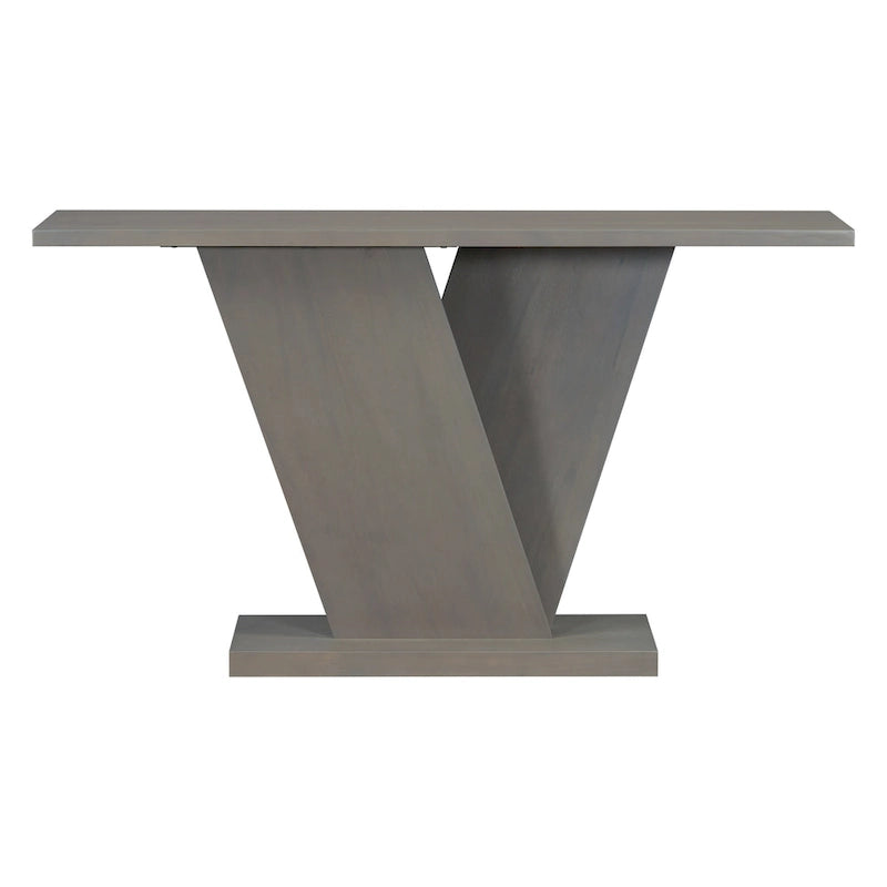 Elegant Console Table with Natural Wood Veneer and V-Base Design