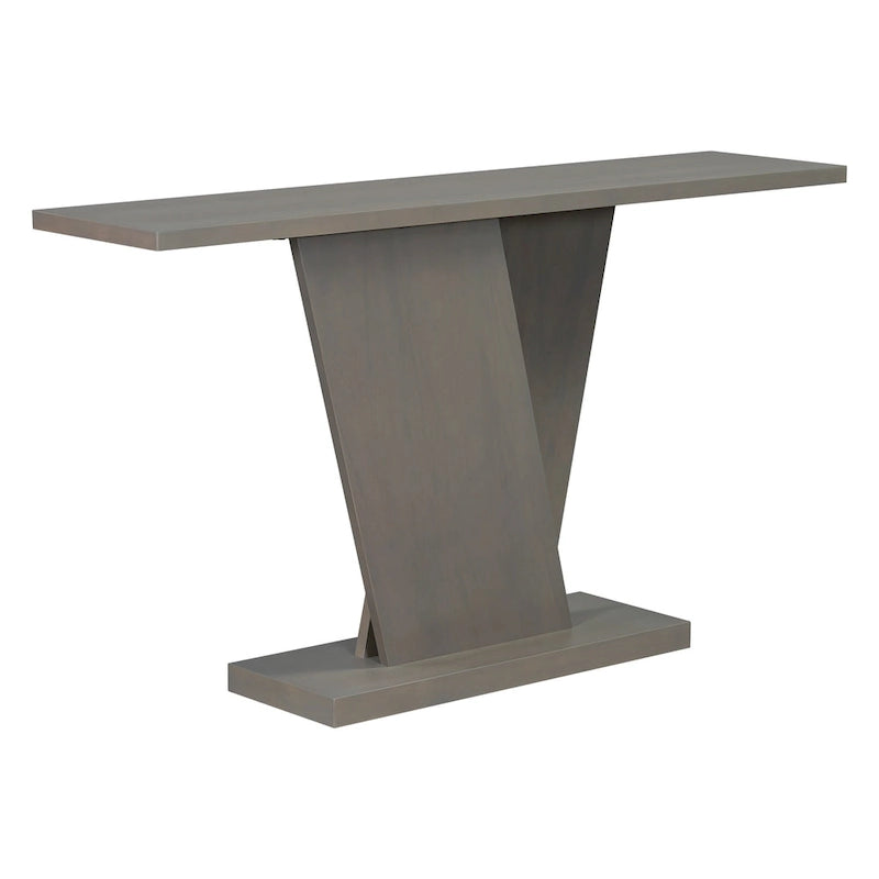 Elegant Console Table with Natural Wood Veneer and V-Base Design