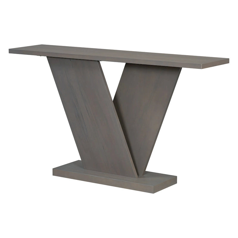 Elegant Console Table with Natural Wood Veneer and V-Base Design