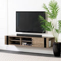 Wall Mounted Media Console with Industrial Metal Accents, Weathered Oak and Seaside Pine