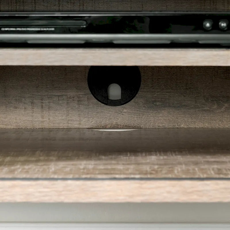 Wall Mounted Media Console with Industrial Metal Accents, Weathered Oak and Seaside Pine