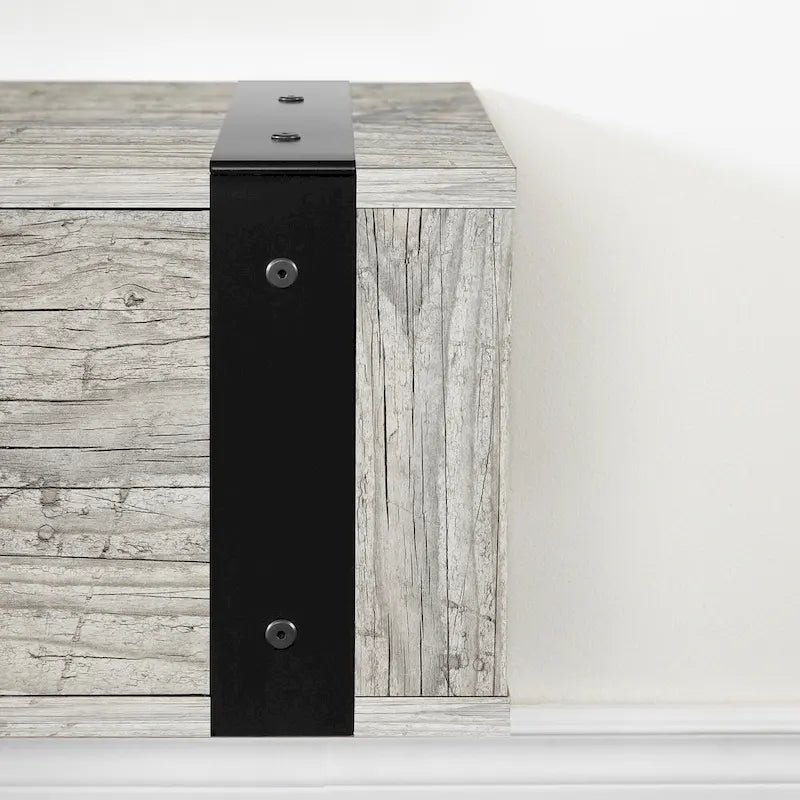Wall Mounted Media Console with Industrial Metal Accents, Weathered Oak and Seaside Pine