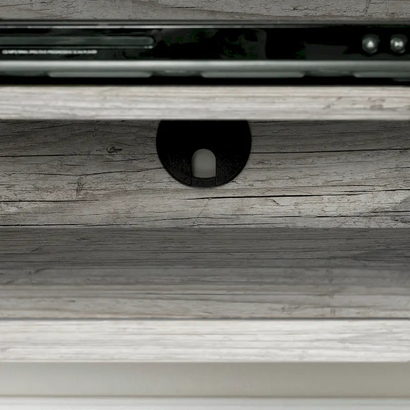 Wall Mounted Media Console with Industrial Metal Accents, Weathered Oak and Seaside Pine