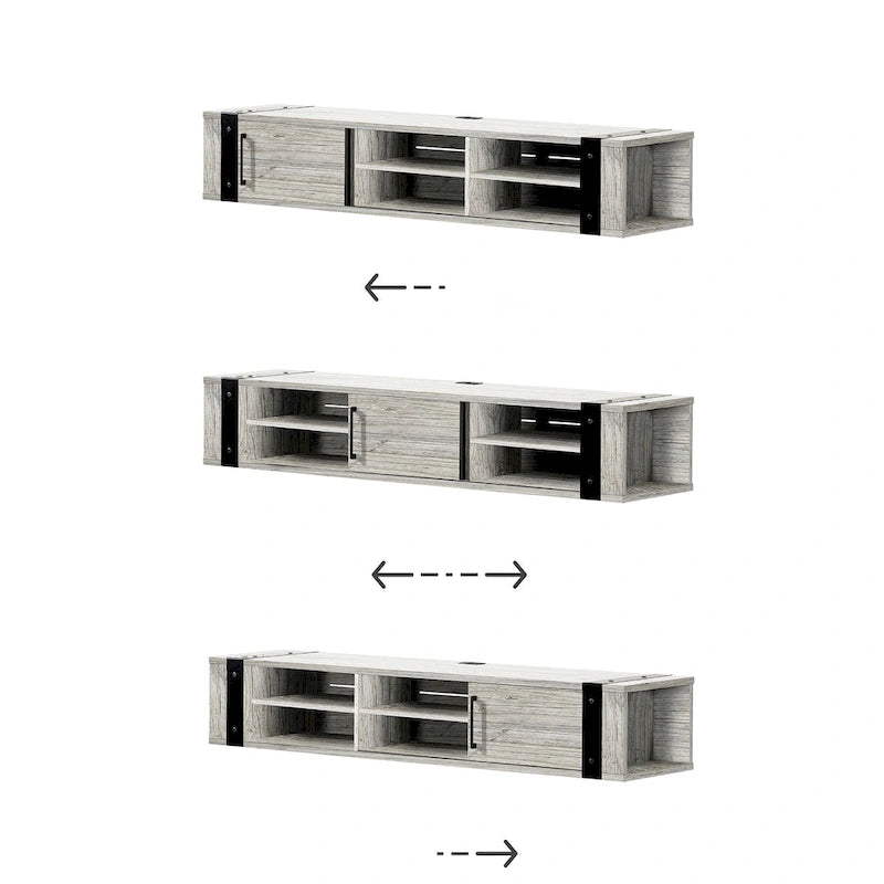 Wall Mounted Media Console with Industrial Metal Accents, Weathered Oak and Seaside Pine
