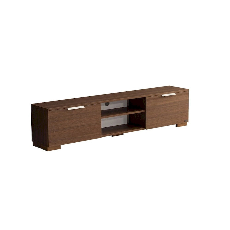 Mid-Century Modern Walnut TV Stand with 2 Doors and Open Shelves