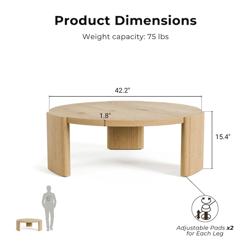 Round Oak Wood Coffee Table with Curved Plinth Legs Natural Finish