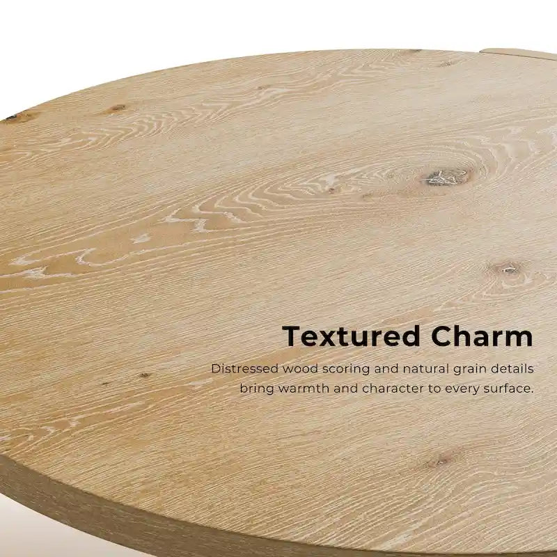 Round Oak Wood Coffee Table with Curved Plinth Legs Natural Finish