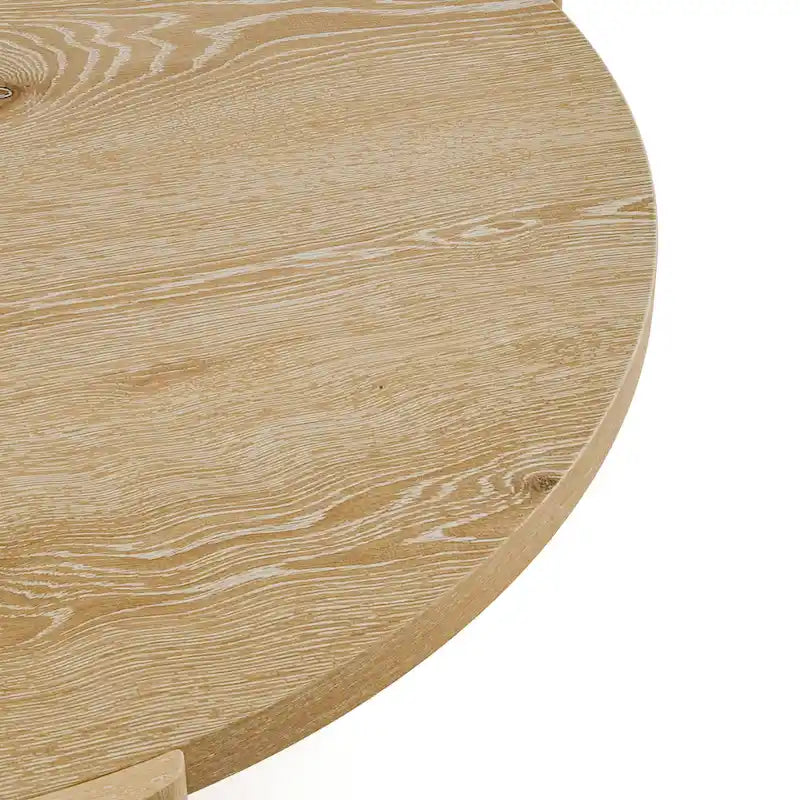 Round Oak Wood Coffee Table with Curved Plinth Legs Natural Finish