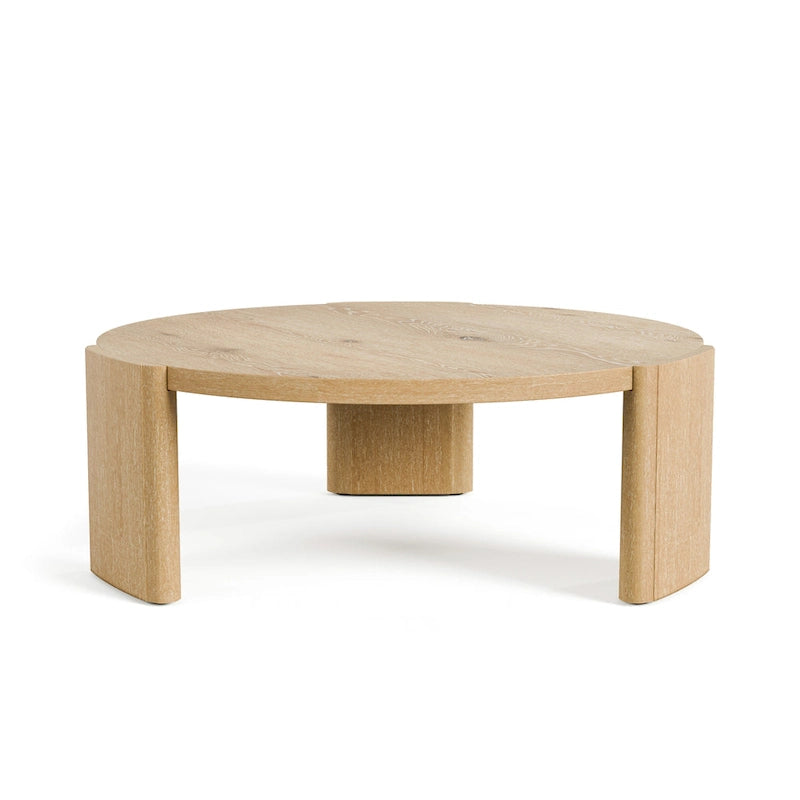 Round Oak Wood Coffee Table with Curved Plinth Legs Natural Finish