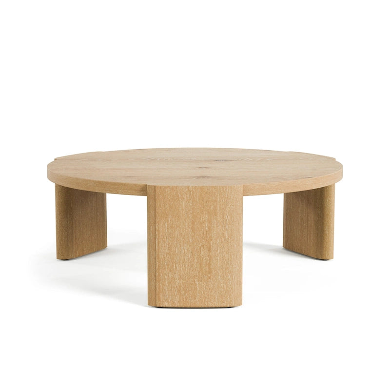 Round Oak Wood Coffee Table with Curved Plinth Legs Natural Finish