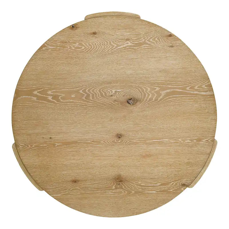 Round Oak Wood Coffee Table with Curved Plinth Legs Natural Finish
