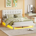 Velvet Upholstered Platform Bed Frame with LED Lights Button-Tufted Headboard