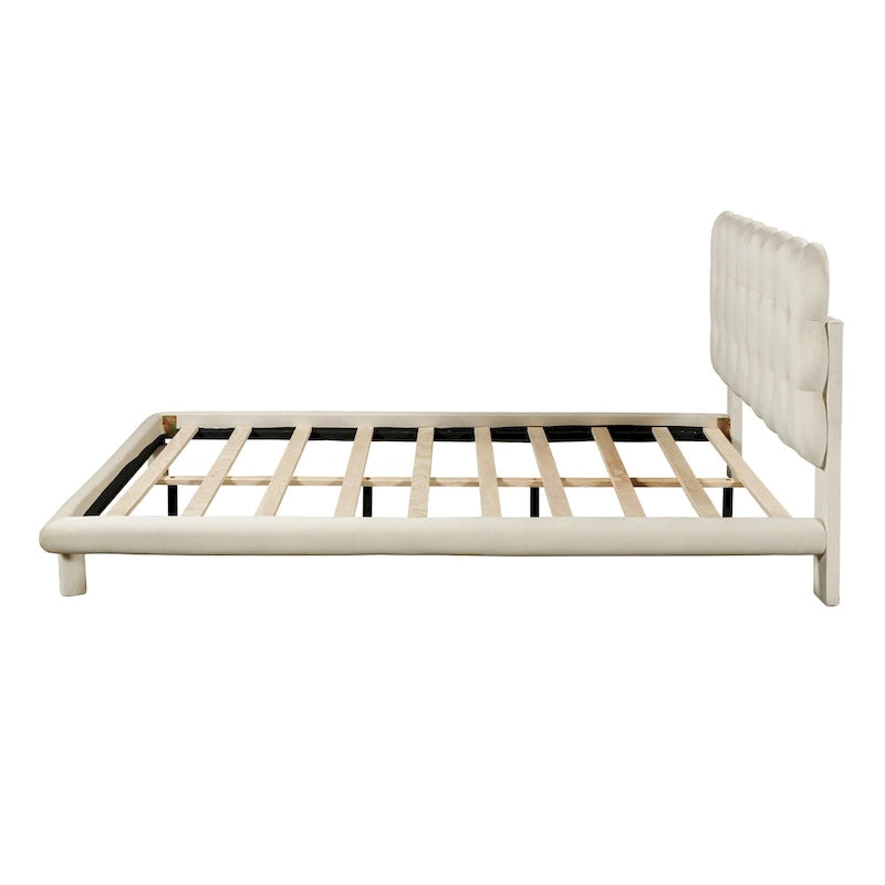 Velvet Upholstered Platform Bed Frame with LED Lights Button-Tufted Headboard