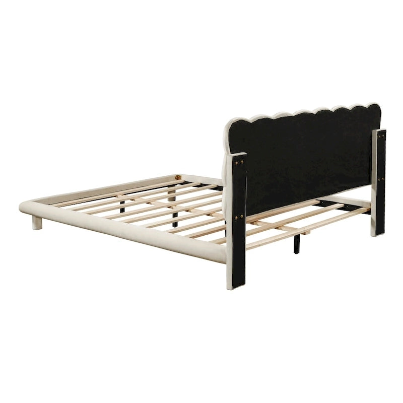 Velvet Upholstered Platform Bed Frame with LED Lights Button-Tufted Headboard