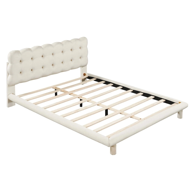 Velvet Upholstered Platform Bed Frame with LED Lights Button-Tufted Headboard