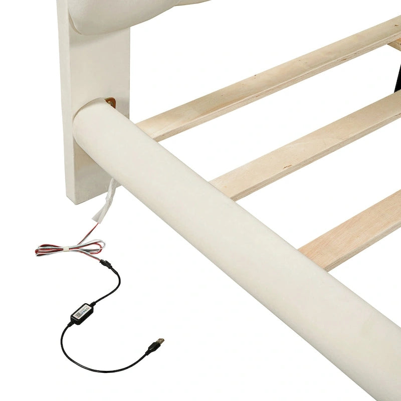 Velvet Upholstered Platform Bed Frame with LED Lights Button-Tufted Headboard