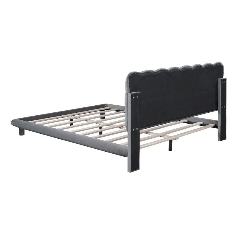 Velvet Upholstered Platform Bed Frame with LED Lights Button-Tufted Headboard