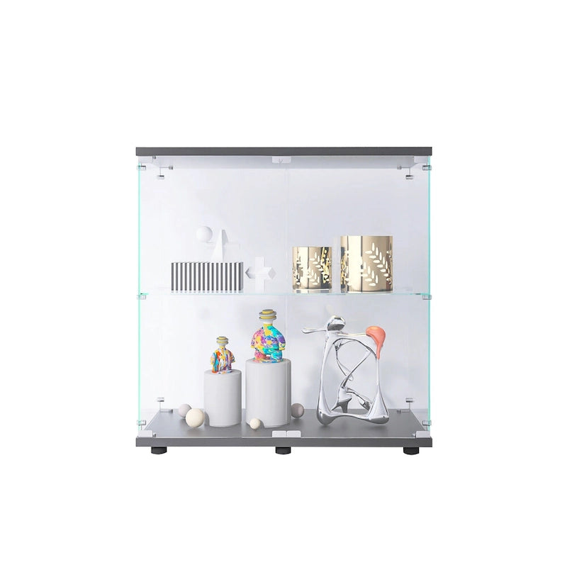 Two-door Glass Display Cabinet 2 Shelves with Door
