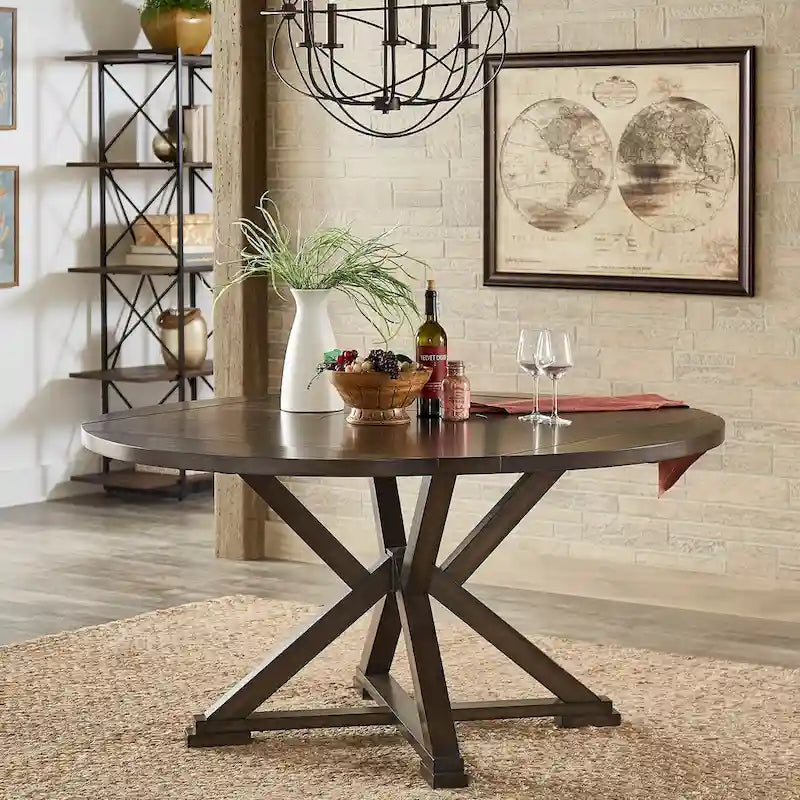 Espresso Convertible Drop Leaf Dining Table with Lazy Susan