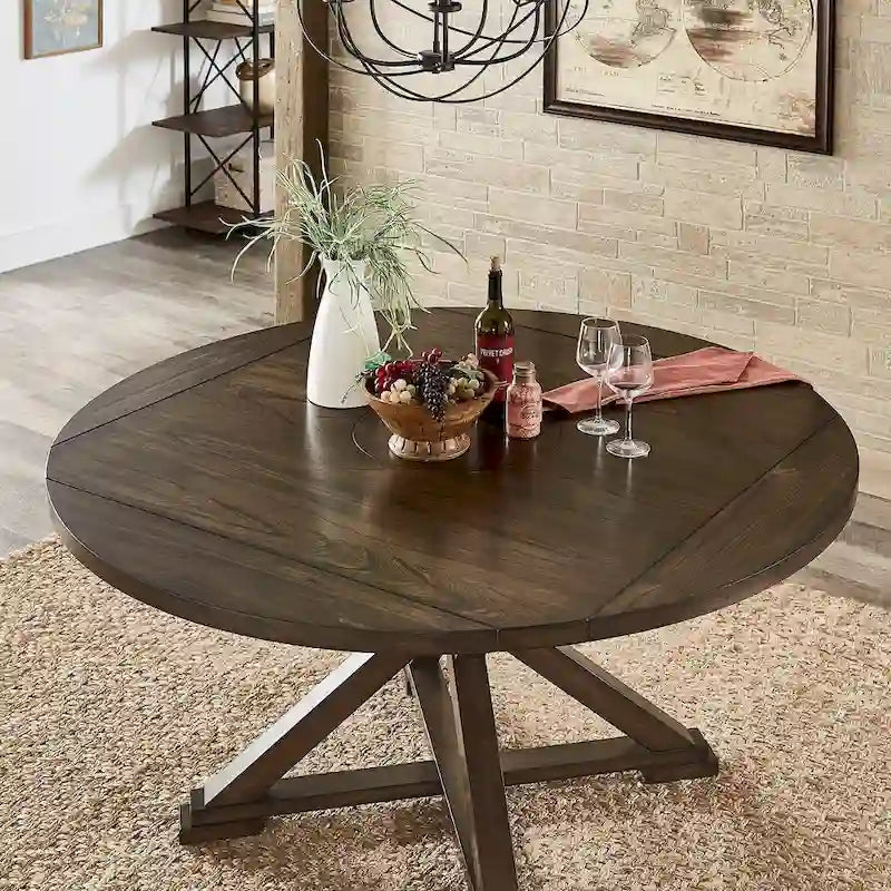 Espresso Convertible Drop Leaf Dining Table with Lazy Susan