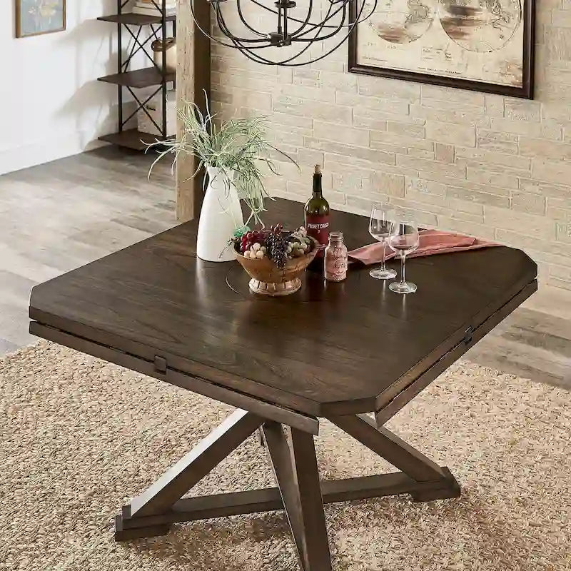 Espresso Convertible Drop Leaf Dining Table with Lazy Susan