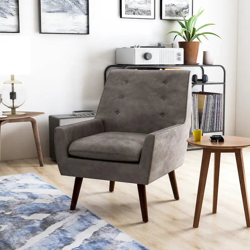Mid-Century Button Tufted Barrel Accent Chair with Tapered Wood Legs