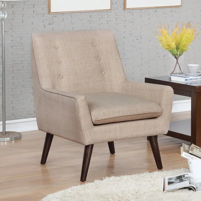 Mid-Century Button Tufted Barrel Accent Chair with Tapered Wood Legs