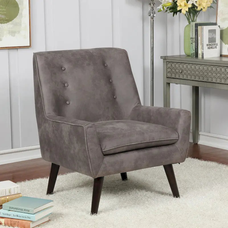 Mid-Century Button Tufted Barrel Accent Chair with Tapered Wood Legs