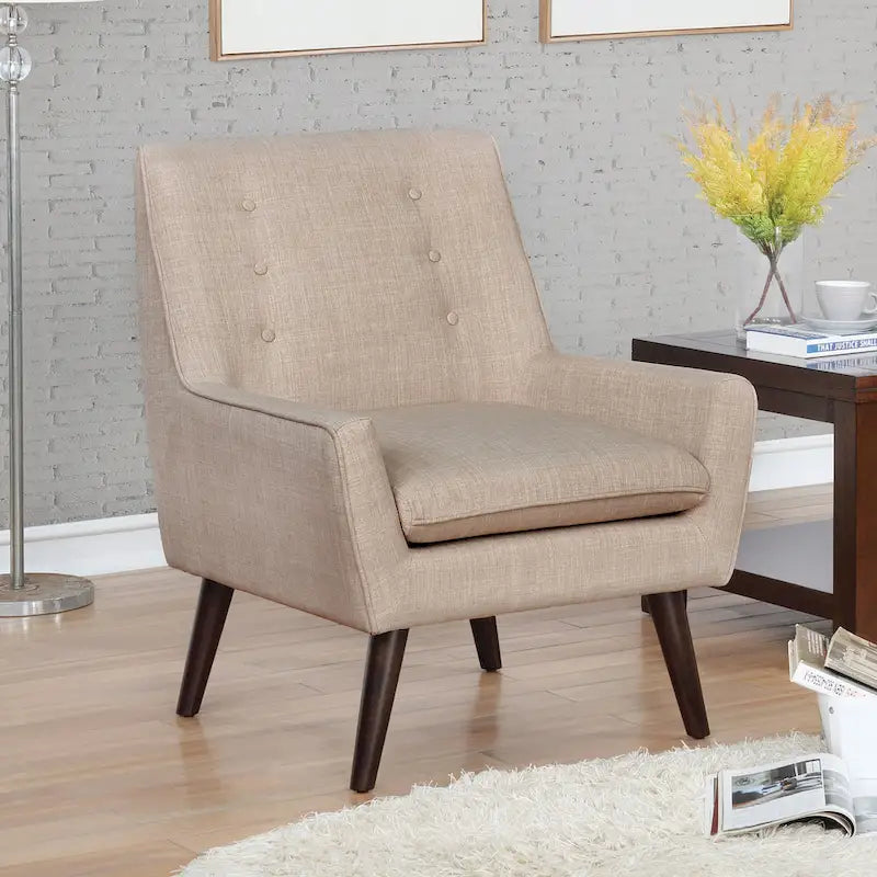 Mid-Century Button Tufted Barrel Accent Chair with Tapered Wood Legs