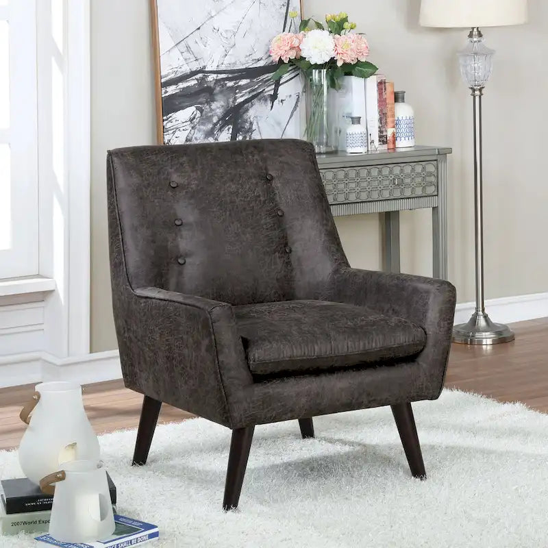 Mid-Century Button Tufted Barrel Accent Chair with Tapered Wood Legs