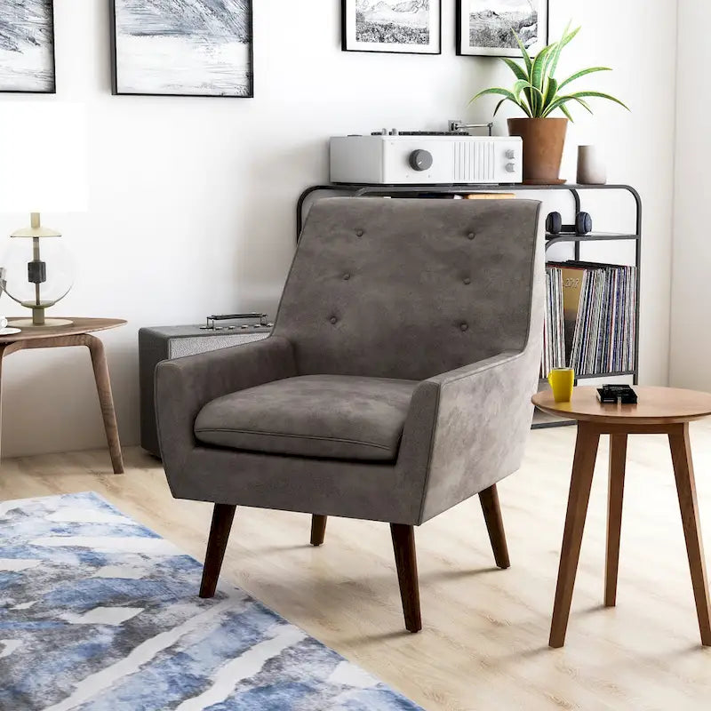Mid-Century Button Tufted Barrel Accent Chair with Tapered Wood Legs