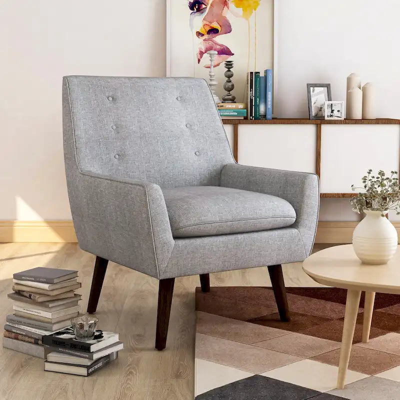 Mid-Century Button Tufted Barrel Accent Chair with Tapered Wood Legs