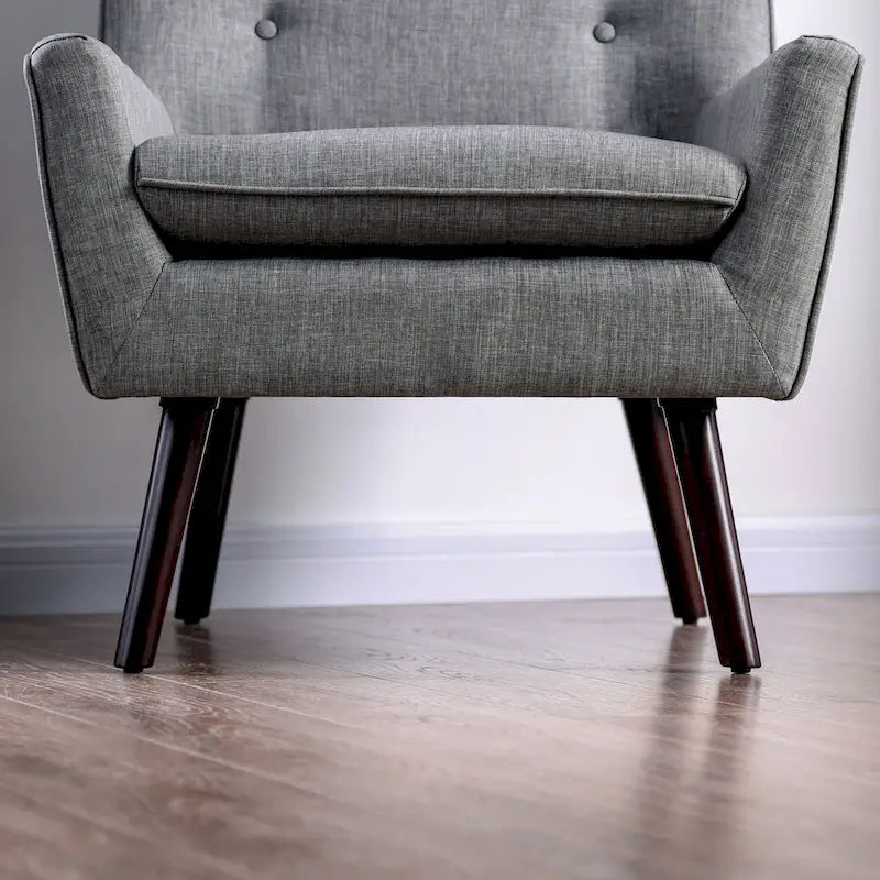 Mid-Century Button Tufted Barrel Accent Chair with Tapered Wood Legs