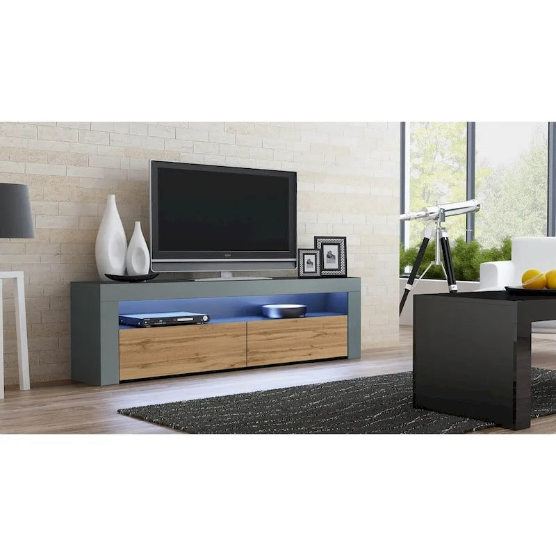 Modern 16-Color LED TV Stand with High Gloss Finish and Storage
