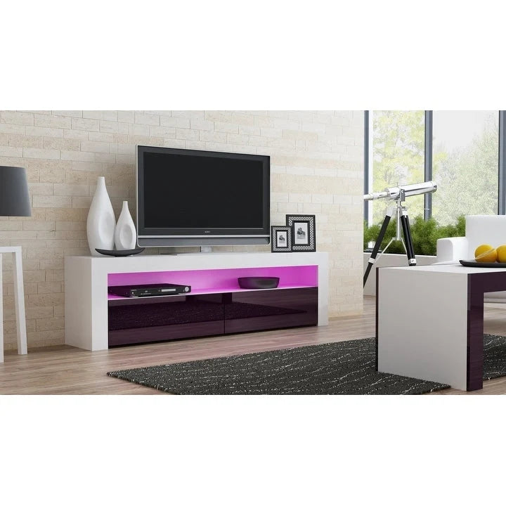 Modern 16-Color LED TV Stand with High Gloss Finish and Storage