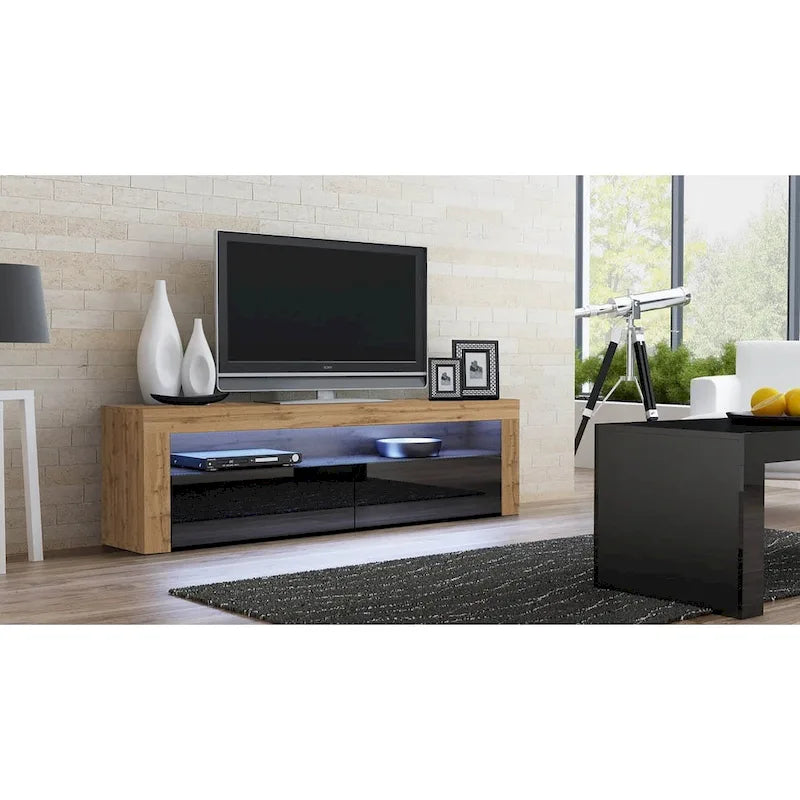Modern 16-Color LED TV Stand with High Gloss Finish and Storage
