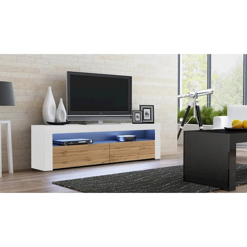Modern 16-Color LED TV Stand with High Gloss Finish and Storage