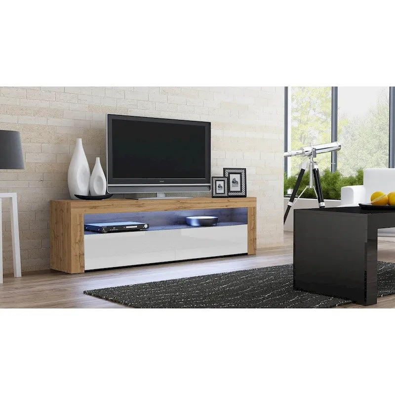 Modern 16-Color LED TV Stand with High Gloss Finish and Storage