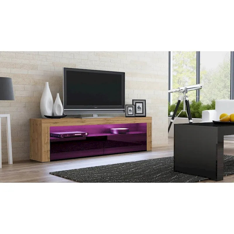Modern 16-Color LED TV Stand with High Gloss Finish and Storage