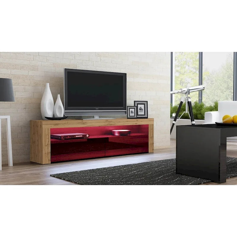 Modern 16-Color LED TV Stand with High Gloss Finish and Storage