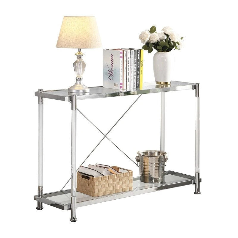 Two-Tier Tempered Glass Console Table with Acrylic Legs Chrome Gold Finish