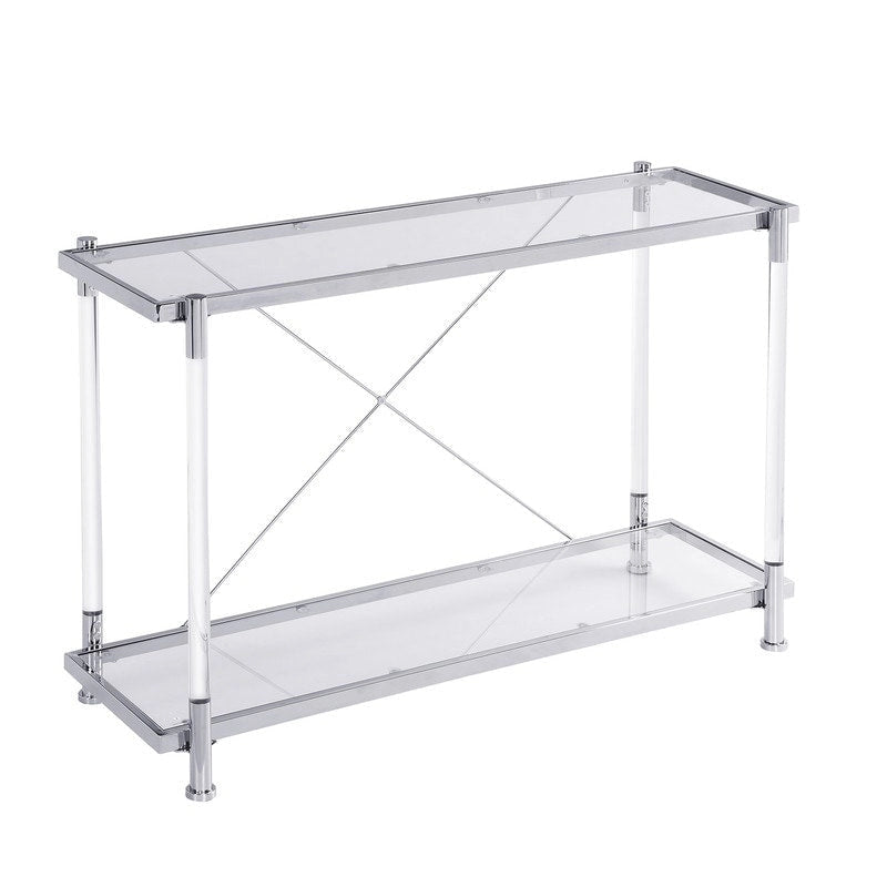 Two-Tier Tempered Glass Console Table with Acrylic Legs Chrome Gold Finish