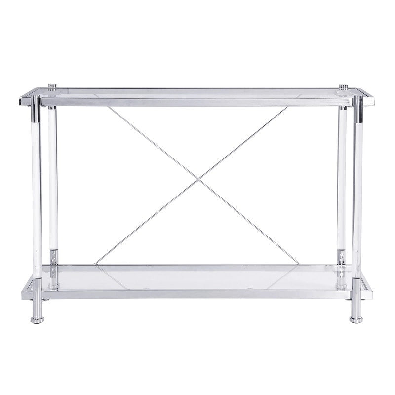 Two-Tier Tempered Glass Console Table with Acrylic Legs Chrome Gold Finish